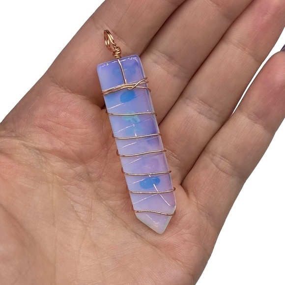 Opalite Copper Wire Wrapped Necklace Pendant Crystal 7 Chakra Chakras Stone - Picture 2 of 3